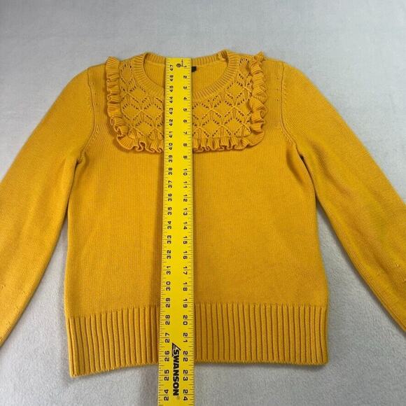 Talbots Ruffle Bib Front Pullover Sweater Small Petite Marigold Yellow Gold - Picture 3 of 6